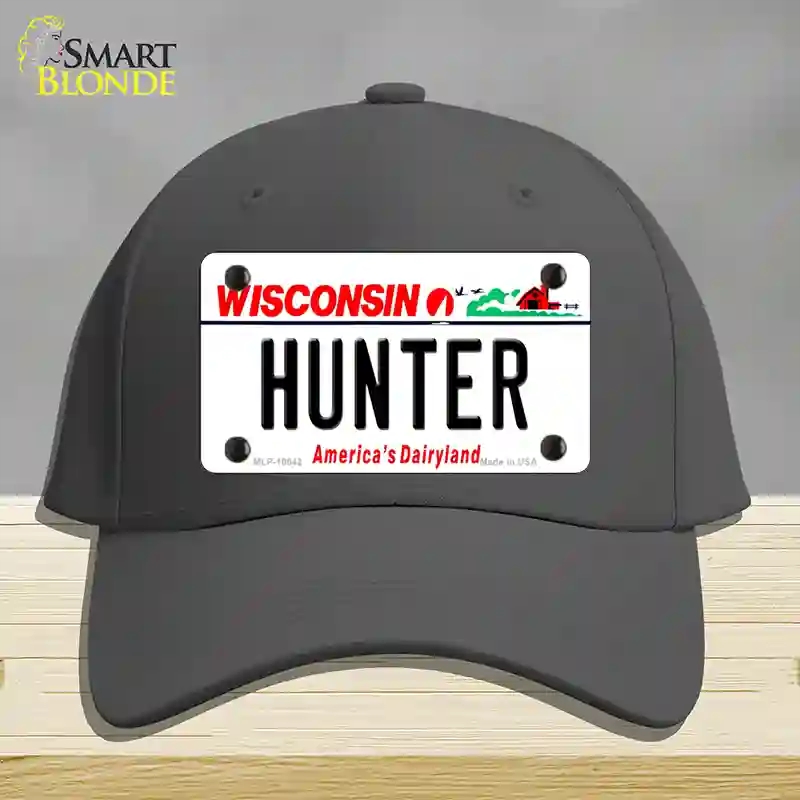HAT04-MLP-10642 Hunter Wisconsin Novelty License Plate Hat, Cotton - Charcoal