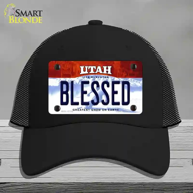 HAT01-MLP-10219 Blessed Utah Novelty License Plate Hat, Mesh - Black