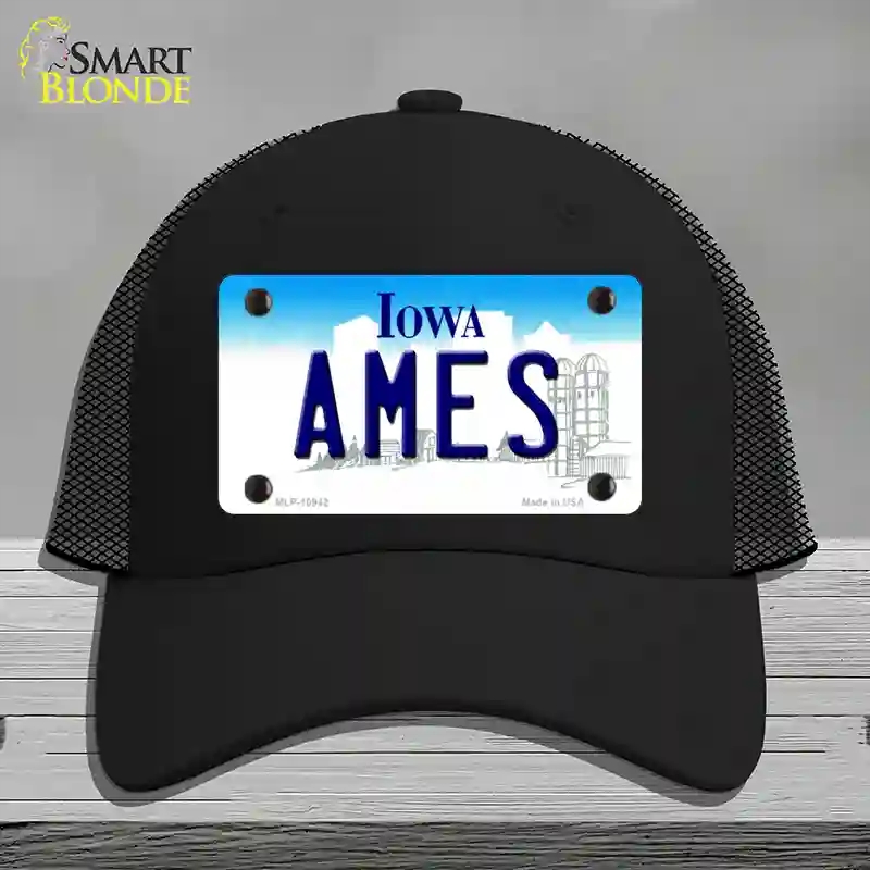 HAT01-MLP-10942 Ames Iowa Novelty License Plate Hat, Mesh - Black