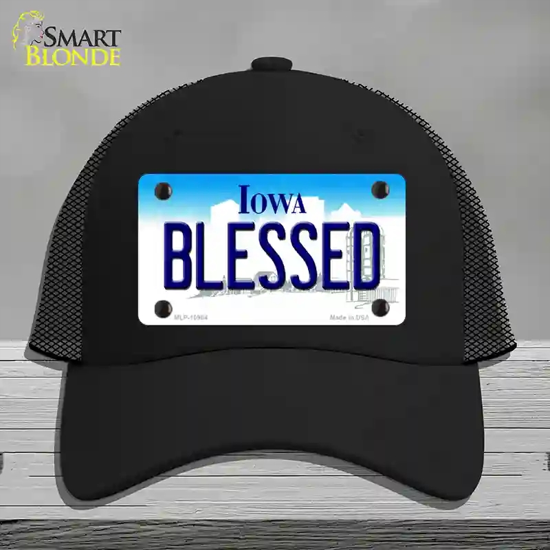HAT01-MLP-10964 Blessed Iowa Novelty License Plate Hat, Mesh - Black