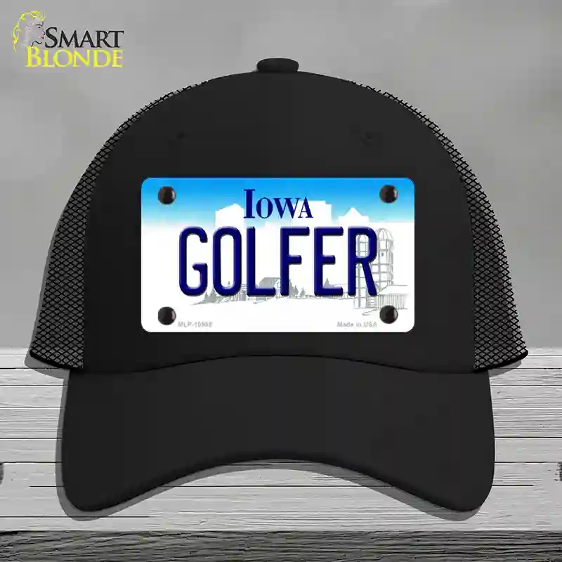 HAT01-MLP-10965 Golfer Iowa Novelty License Plate Hat, Mesh - Black