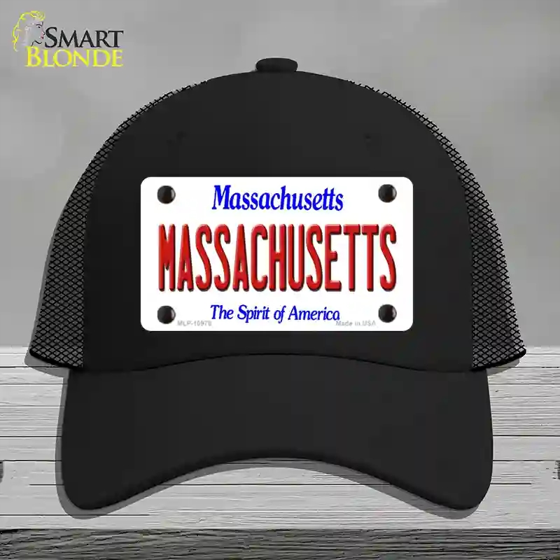 HAT01-MLP-10978 Massachusetts State Novelty License Plate Hat, Mesh - Black