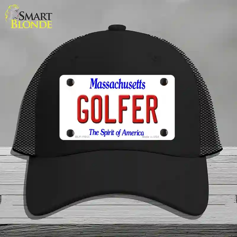 HAT01-MLP-11012 Golfer Massachusetts Novelty License Plate Hat, Mesh - Black