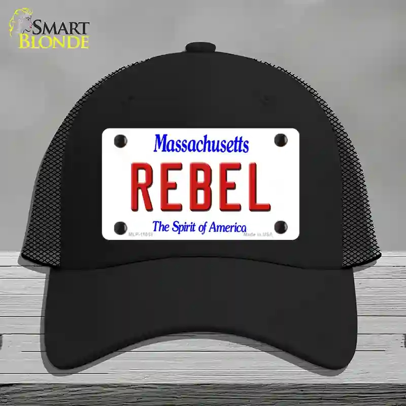 HAT01-MLP-11018 Rebel Massachusetts Novelty License Plate Hat, Mesh - Black