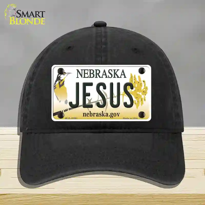 HAT07-MLP-10591 Jesus Nebraska Novelty License Plate Hat, Unconstructed Cotton - Black