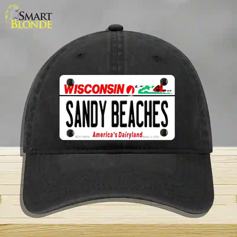 HAT07-MLP-10630 Sandy Beaches Wisconsin Novelty License Plate Hat, Unconstructed Cotton - Black