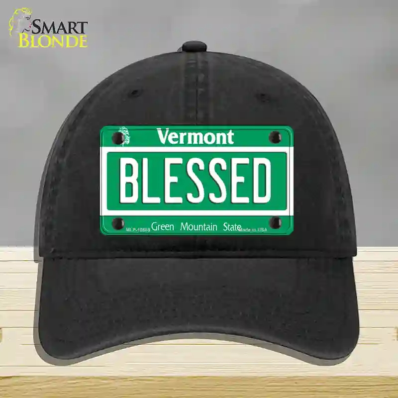 HAT07-MLP-10689 Blessed Vermont Novelty License Plate Hat, Unconstructed Cotton - Black