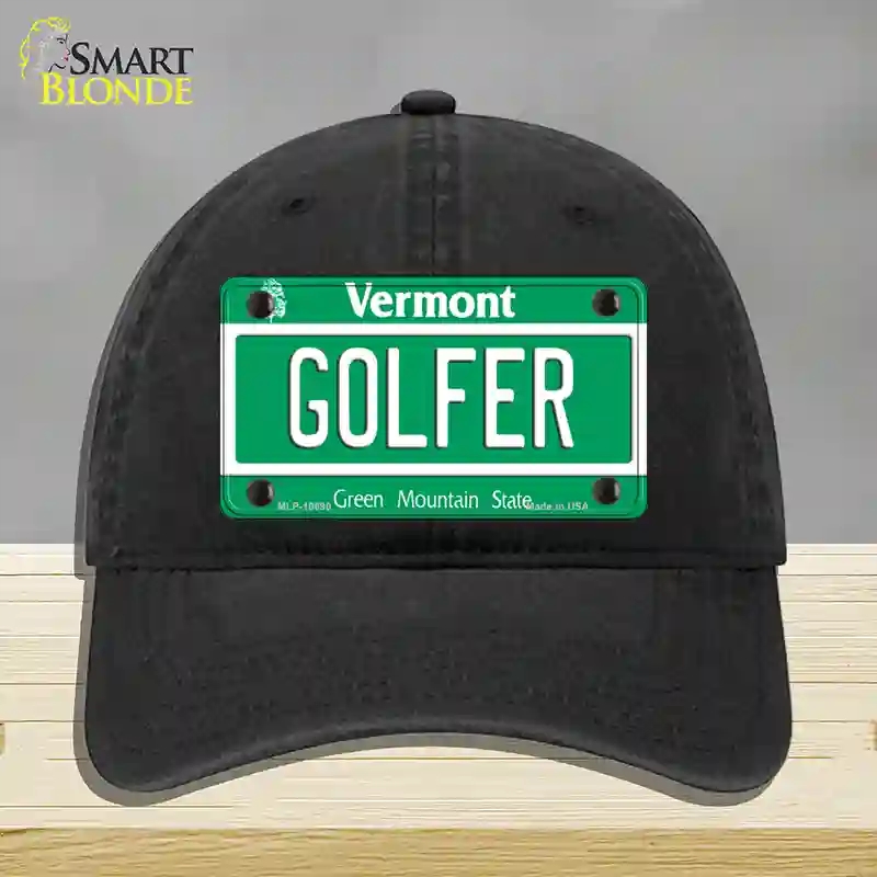 HAT07-MLP-10690 Golfer Vermont Novelty License Plate Hat, Unconstructed Cotton - Black