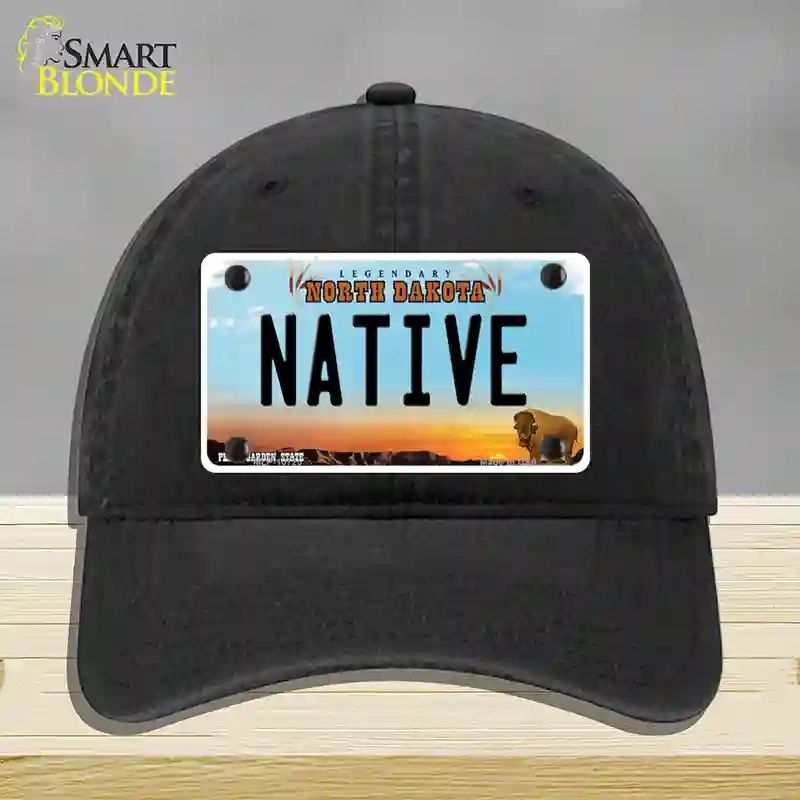 HAT07-MLP-10725 Native North Dakota Novelty License Plate Hat, Unconstructed Cotton - Black