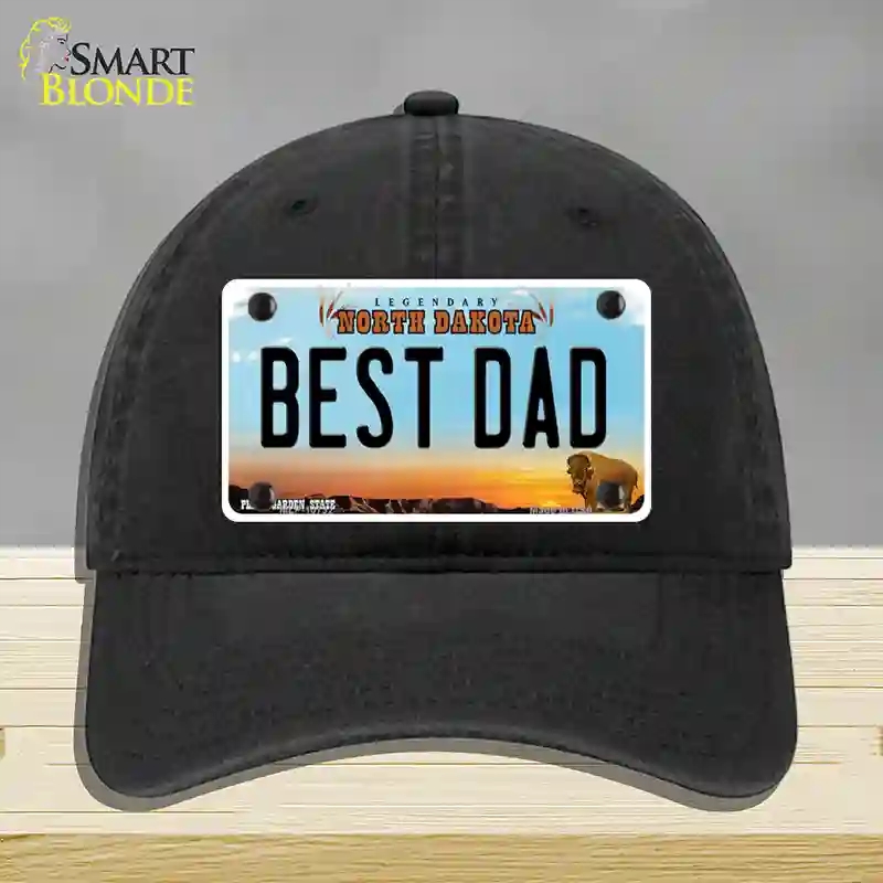 HAT07-MLP-10732 Best Dad North Dakota Novelty License Plate Hat, Unconstructed Cotton - Black