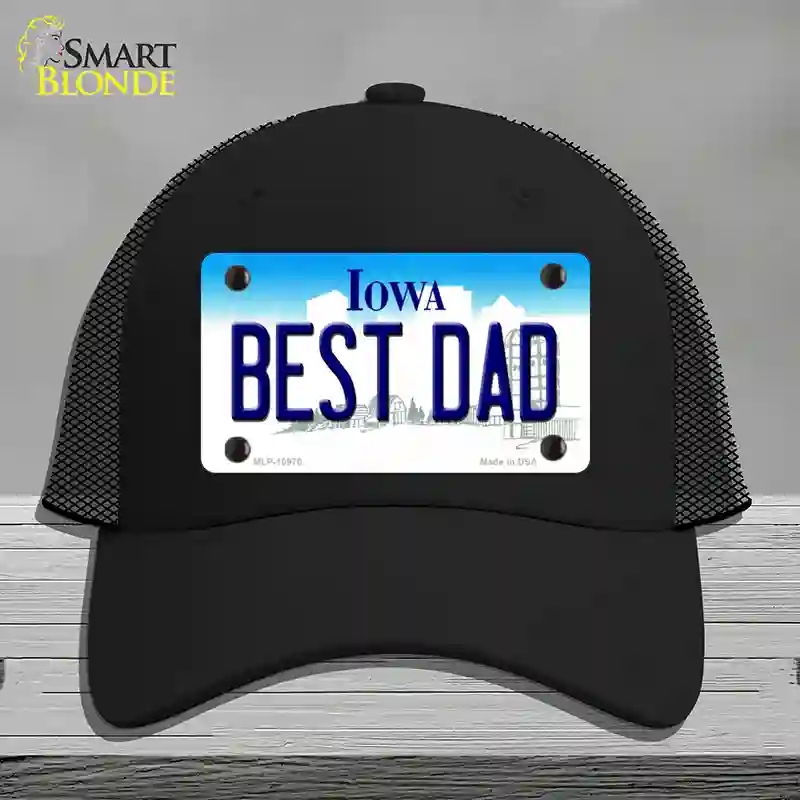 HAT01-MLP-10970 Best Dad Iowa Novelty License Plate Hat, Mesh - Black