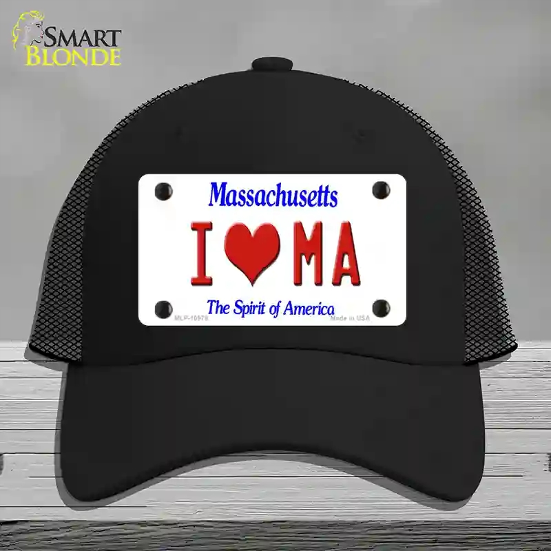 HAT01-MLP-10979 I Love Massachusetts Novelty License Plate Hat, Mesh - Black