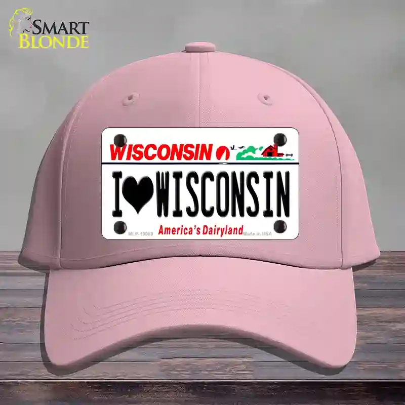 HAT05-MLP-10609 I Love Wisconsin Novelty License Plate Hat, Cotton - Pink
