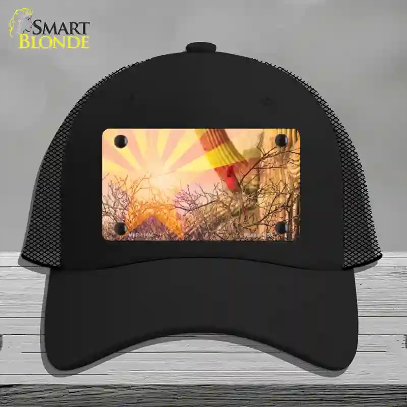 HAT01-MLP-11436 Arizona State Flag Overlay on Cardinal Novelty License Plate Hat, Mesh - Black