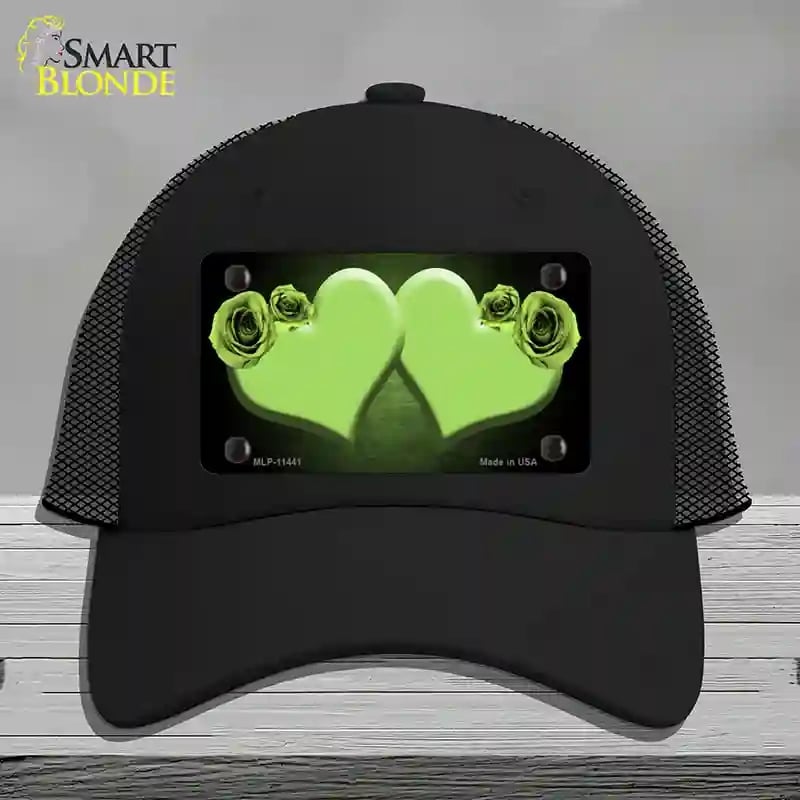 HAT01-MLP-11441 Hearts Over Roses in Lime Green Novelty License Plate Hat, Mesh - Black