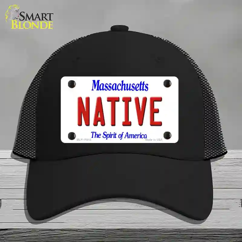 HAT01-MLP-11010 Native Massachusetts Novelty License Plate Hat, Mesh - Black