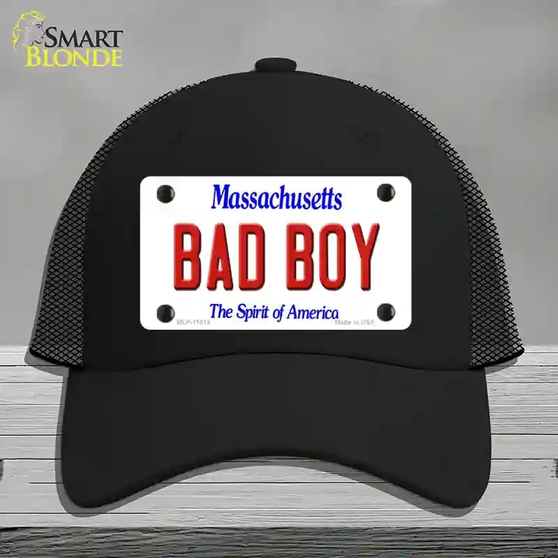 HAT01-MLP-11015 Bad Boy Massachusetts Novelty License Plate Hat, Mesh - Black