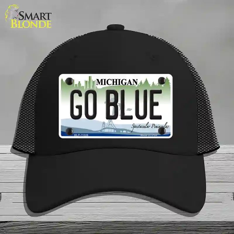 HAT01-MLP-11026 Go Blue Michigan Novelty License Plate Hat, Mesh - Black