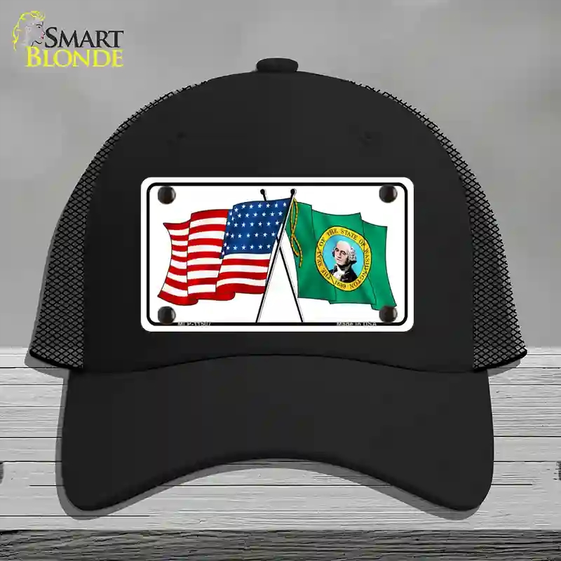 HAT01-MLP-11507 Washington Crossed US Flag Novelty License Plate Hat, Mesh - Black
