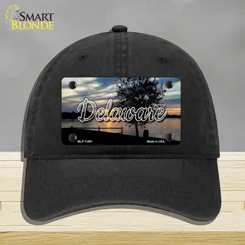 HAT07-MLP-11591 Delaware River Sunset State Novelty License Plate Hat, Unconstructed Cotton - Black