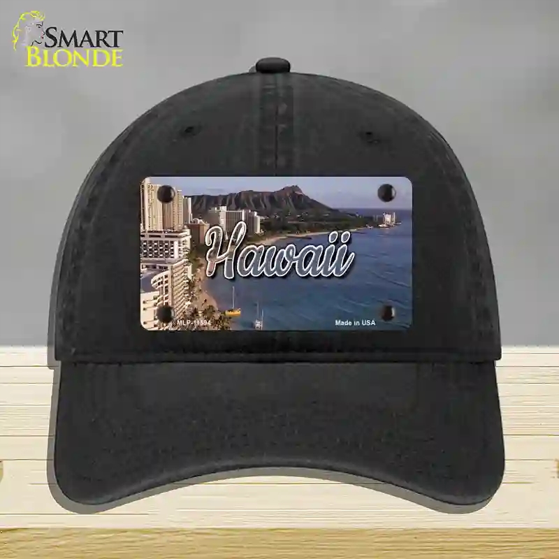 HAT07-MLP-11594 Hawaii Beach State Novelty License Plate Hat, Unconstructed Cotton - Black
