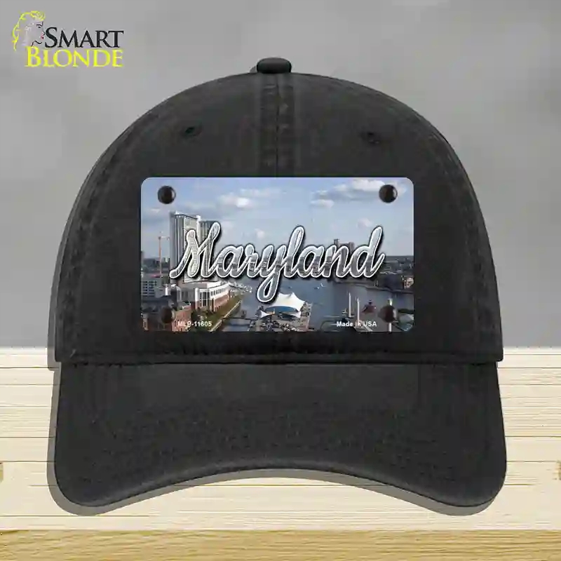 HAT07-MLP-11605 Maryland River Skyline State Novelty License Plate Hat, Unconstructed Cotton - Black