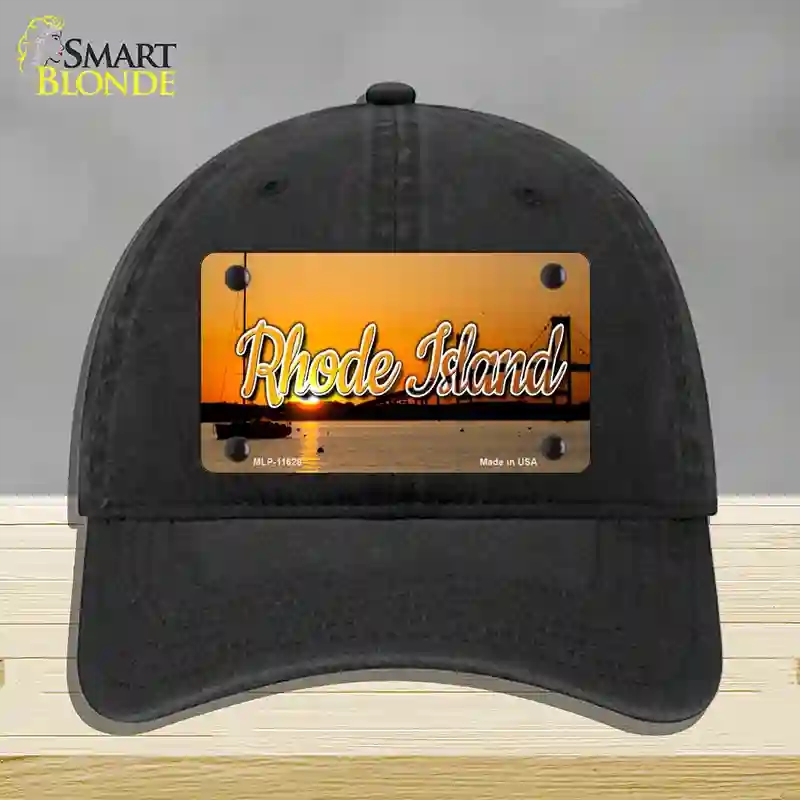 HAT07-MLP-11628 Rhode Island River Sunset State Novelty License Plate Hat, Unconstructed Cotton - Black