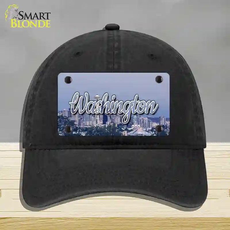 HAT07-MLP-11637 Washington Space Needle State Novelty License Plate Hat, Unconstructed Cotton - Black
