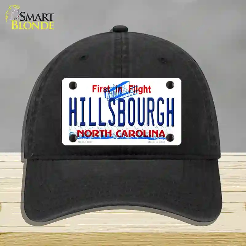 HAT07-MLP-11837 Hillsbourgh North Carolina Novelty License Plate Hat, Unconstructed Cotton - Black