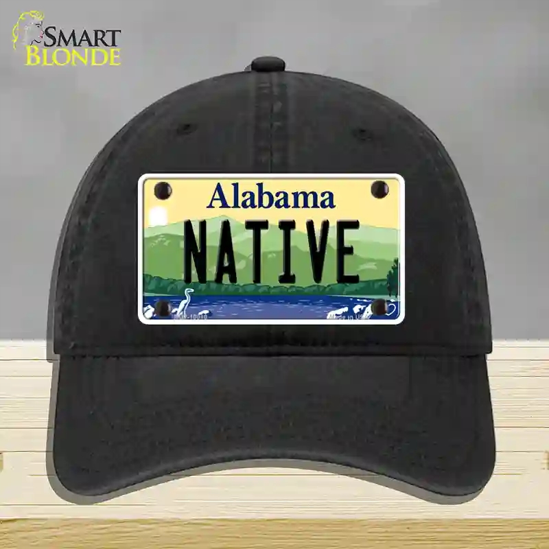 HAT07-MLP-10010 Native Alabama Novelty License Plate Hat, Unconstructed Cotton - Black