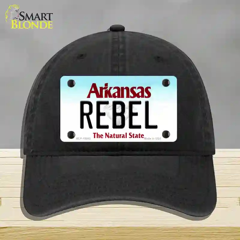 HAT07-MLP-10063 Rebel Arkansas Novelty License Plate Hat, Unconstructed Cotton - Black