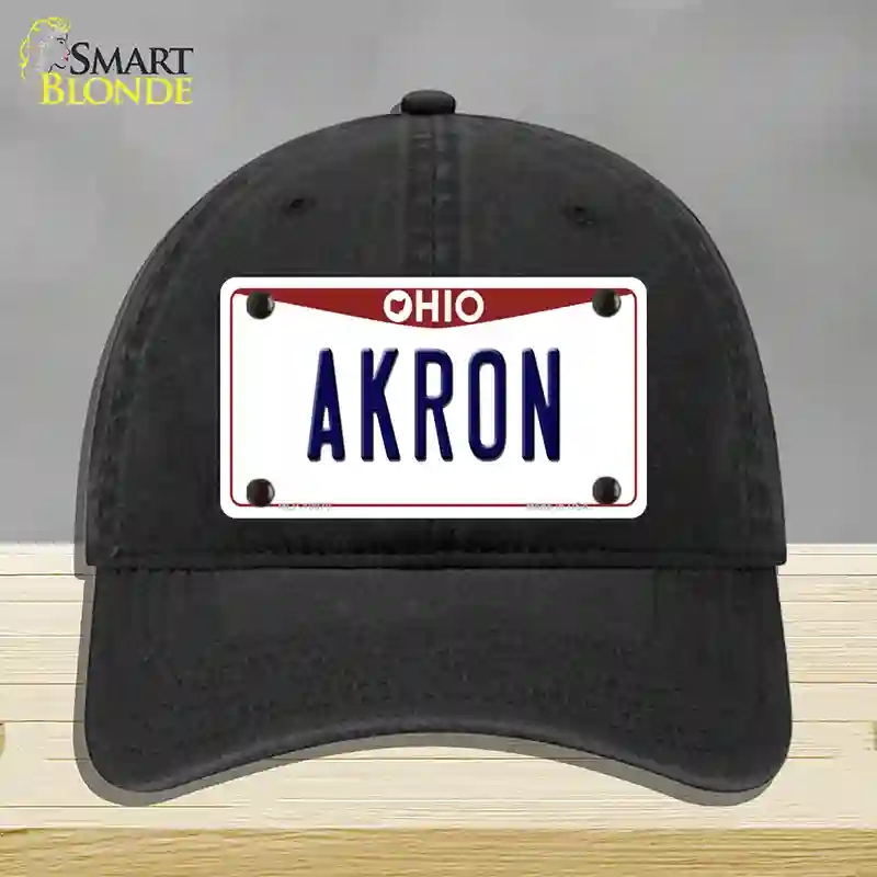 HAT07-MLP-10070 Akron Ohio Novelty License Plate Hat, Unconstructed Cotton - Black