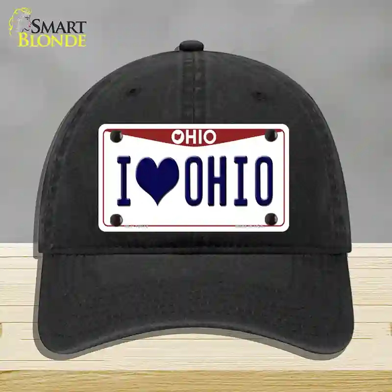 HAT07-MLP-10072 I Love Ohio Novelty License Plate Hat, Unconstructed Cotton - Black