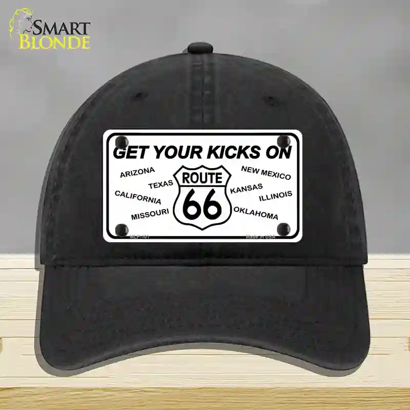 HAT07-MLP-101 Get Your Kicks on 66 Novelty License Plate Hat, Unconstructed Cotton - Black