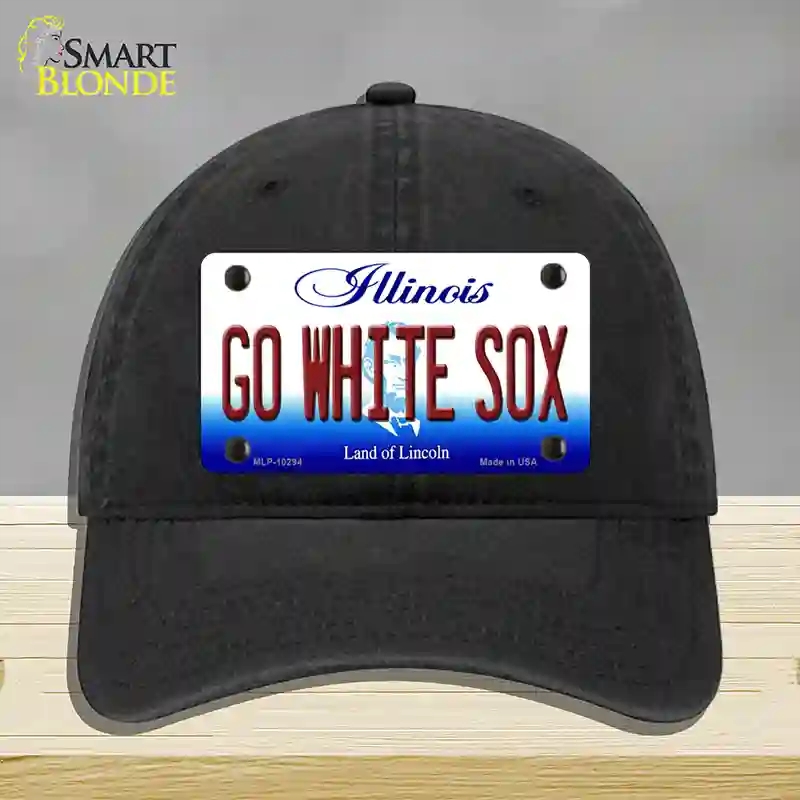 HAT07-MLP-10294 Go White Sox Illinois Novelty License Plate Hat, Unconstructed Cotton - Black