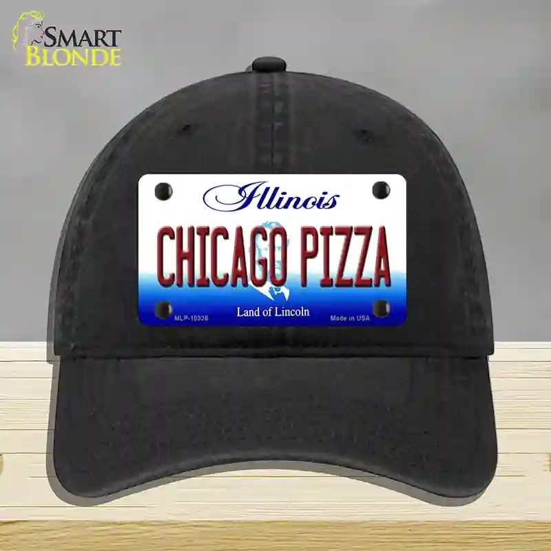 HAT07-MLP-10326 Chicago Pizza Illinois Novelty License Plate Hat, Unconstructed Cotton - Black