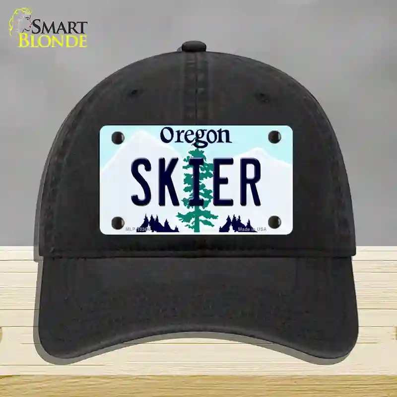 HAT07-MLP-10364 Skier Oregon Novelty License Plate Hat, Unconstructed Cotton - Black
