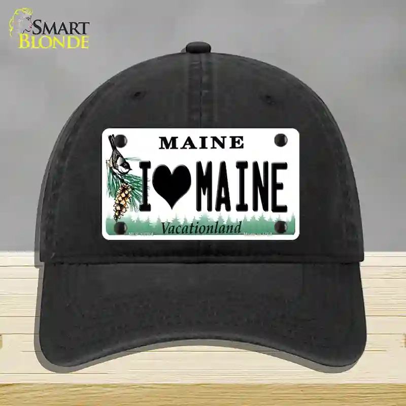 HAT07-MLP-10384 I Love Maine Novelty License Plate Hat, Unconstructed Cotton - Black