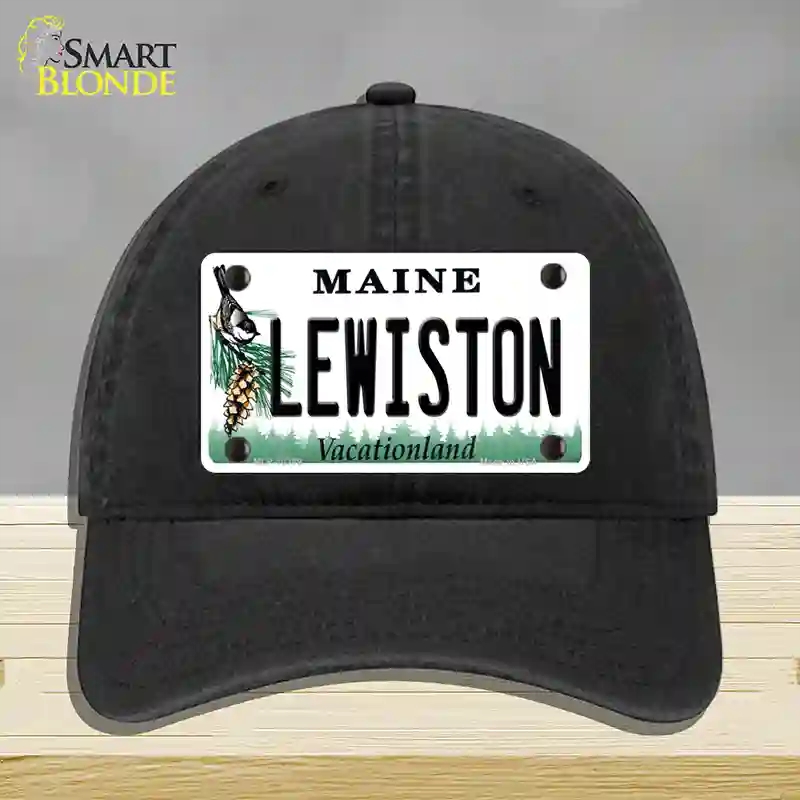 HAT07-MLP-10389 Lewiston Maine Novelty License Plate Hat, Unconstructed Cotton - Black