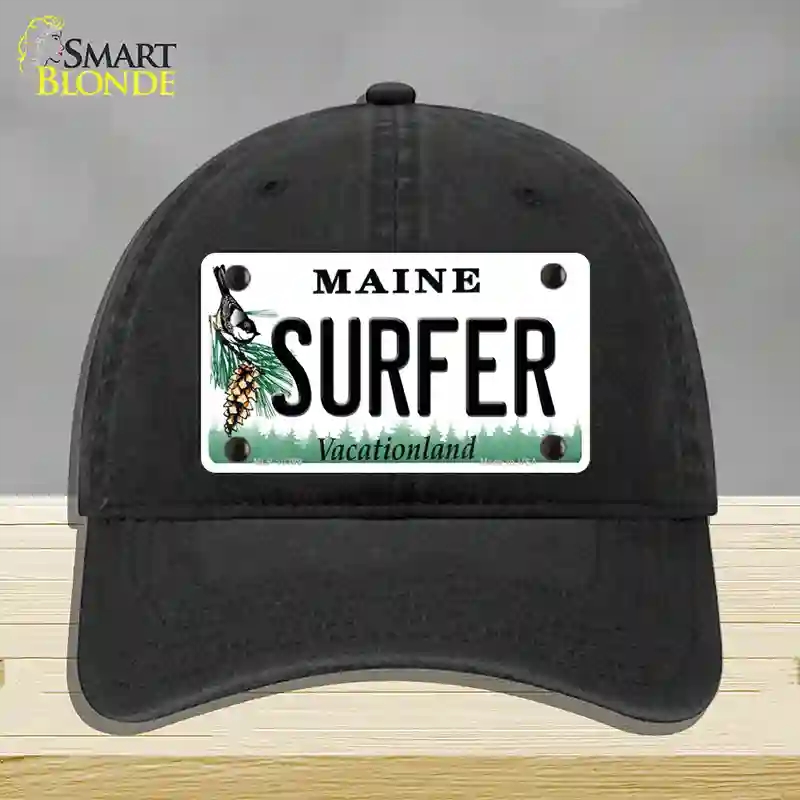 HAT07-MLP-10399 Surfer Maine Novelty License Plate Hat, Unconstructed Cotton - Black