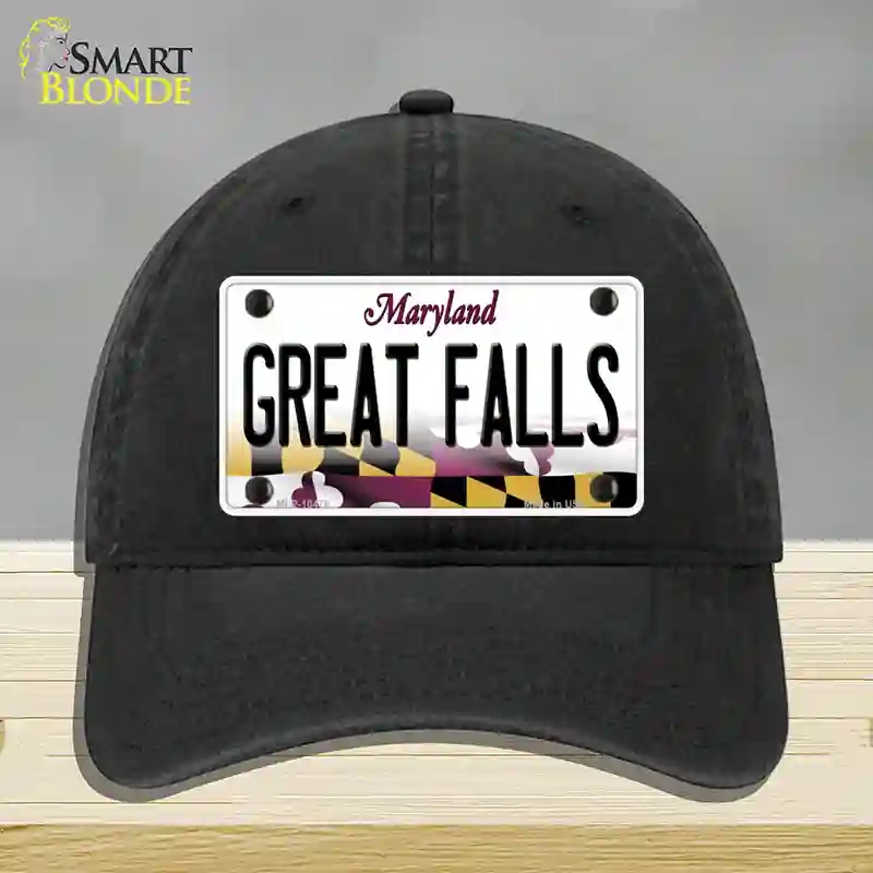 HAT07-MLP-10476 Great Falls Maryland Novelty License Plate Hat, Unconstructed Cotton - Black