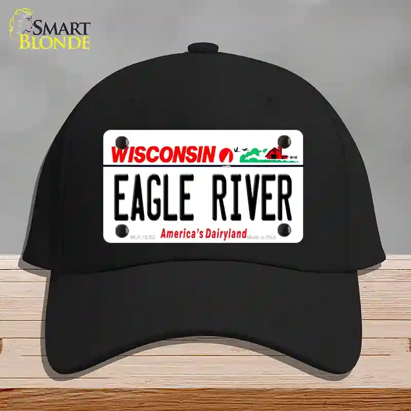HAT03-MLP-12282 Wisconsin Eagle River Novelty License Plate Hat, Cotton - Black