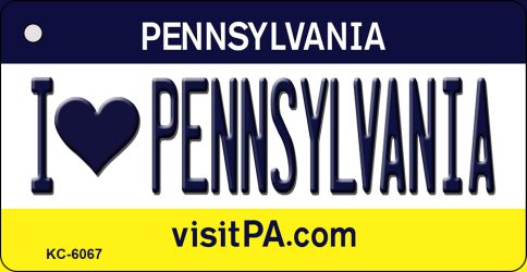 KC-6067 1.5 x 3 in. I Love Pennsylvania State License Plate Key Chain