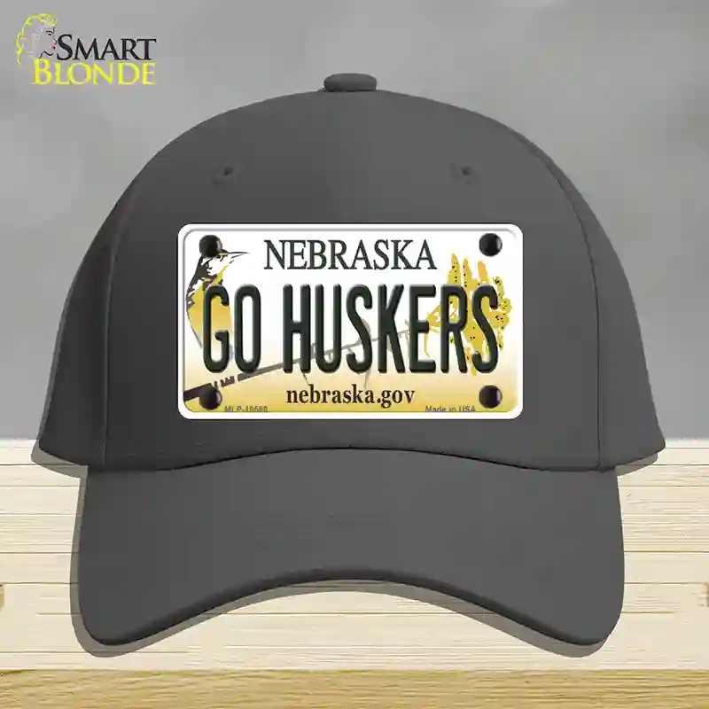 HAT04-MLP-10580 Go Huskers Nebraska Novelty License Plate Hat, Cotton - Charcoal