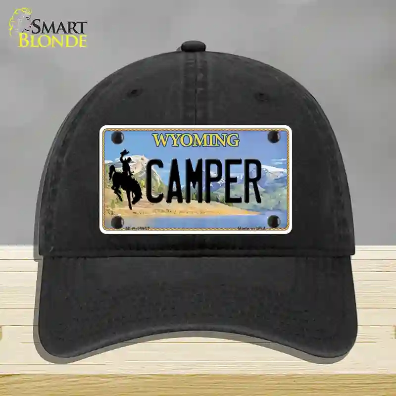 HAT07-MLP-10537 Camper Wyoming Novelty License Plate Hat, Unconstructed Cotton - Black