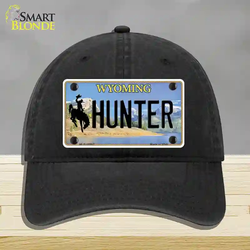 HAT07-MLP-10557 Hunter Wyoming Novelty License Plate Hat, Unconstructed Cotton - Black