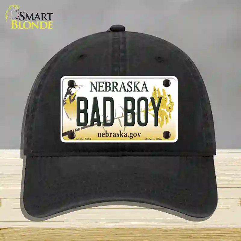 HAT07-MLP-10604 Bad Boy Nebraska Novelty License Plate Hat, Unconstructed Cotton - Black