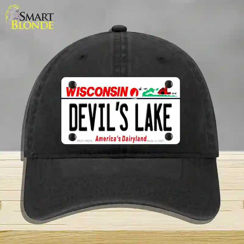 HAT07-MLP-10625 Devils Lake Wisconsin Novelty License Plate Hat, Unconstructed Cotton - Black