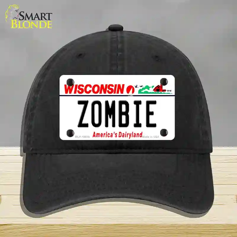 HAT07-MLP-10639 Zombie Wisconsin Novelty License Plate Hat, Unconstructed Cotton - Black