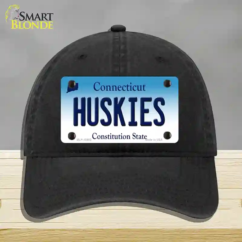 HAT07-MLP-10902 Huskies Connecticut Novelty License Plate Hat, Unconstructed Cotton - Black
